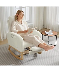 gaomon Chair with Nursery Rocking Chair, Linen Upholstered Glider Rocker with Side Pocket, Footrest, High Back Nursing Chair with Wood Legs