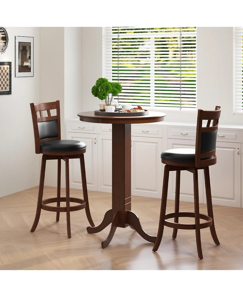 Slickblue Counter Height Wooden Swivel Bar Stools Set of 2, Faux Leather Upholstered Chairs