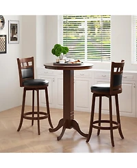 Slickblue Counter Height Wooden Swivel Bar Stools Set of 2, Faux Leather Upholstered Chairs