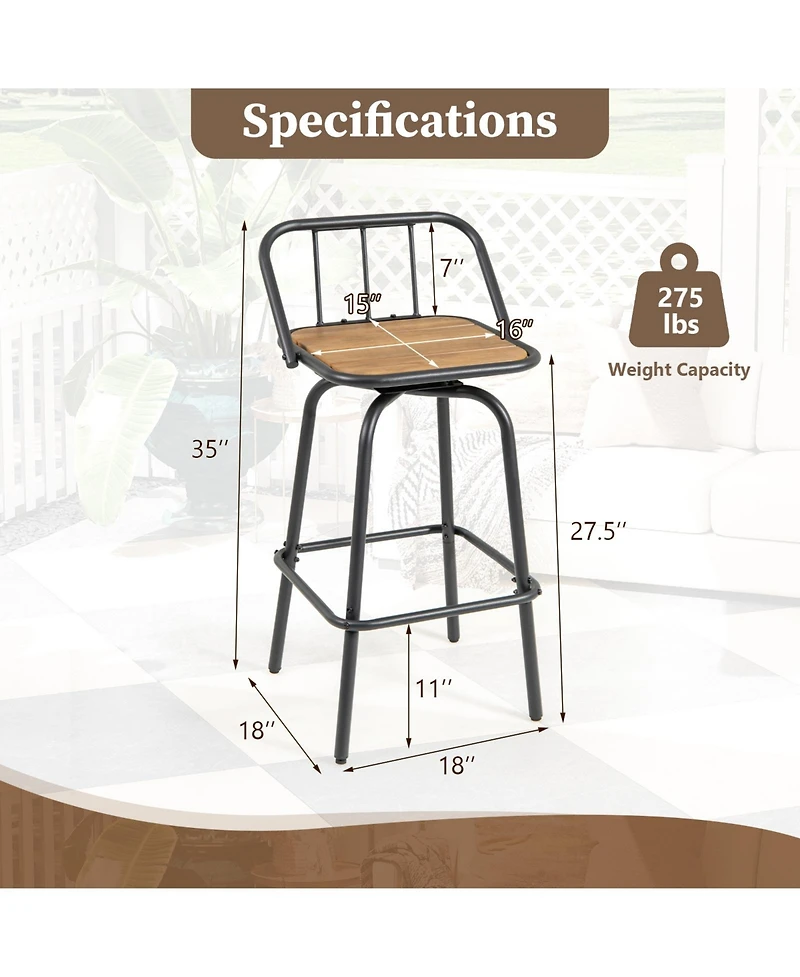 Slickblue Counter Height Swivel Bar Stools Set of 2 with 360degree(s) Rotation, Backrest and Footrest