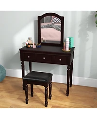 Gouun Wood Makeup Vanity Table and Stool Set with Lighted Mirror