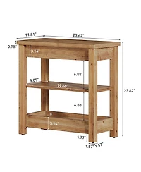 Tribesigns Solid Wood End Table with 3-Tier Storage Shelf, Farmhouse Narrow Sofa Side Table, Small Rectangular Nightstand