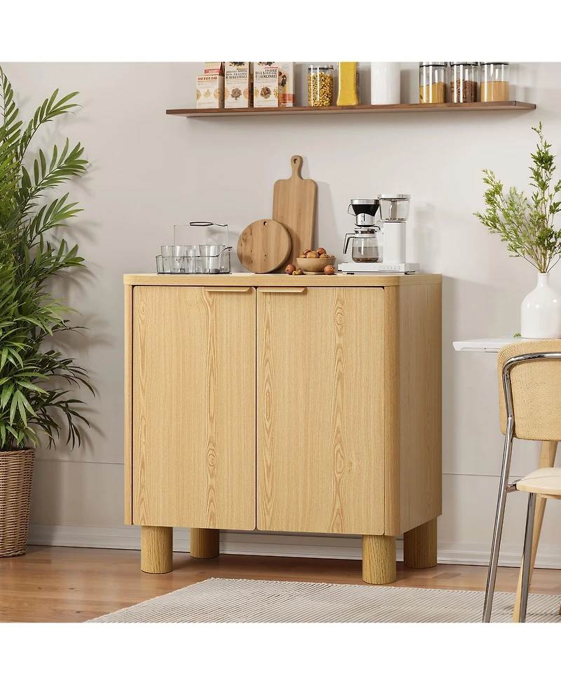 LuxenHome Natural Wood Finish 2-Door Storage Cabinet, Manufactured Wood Organizer for Home and Office