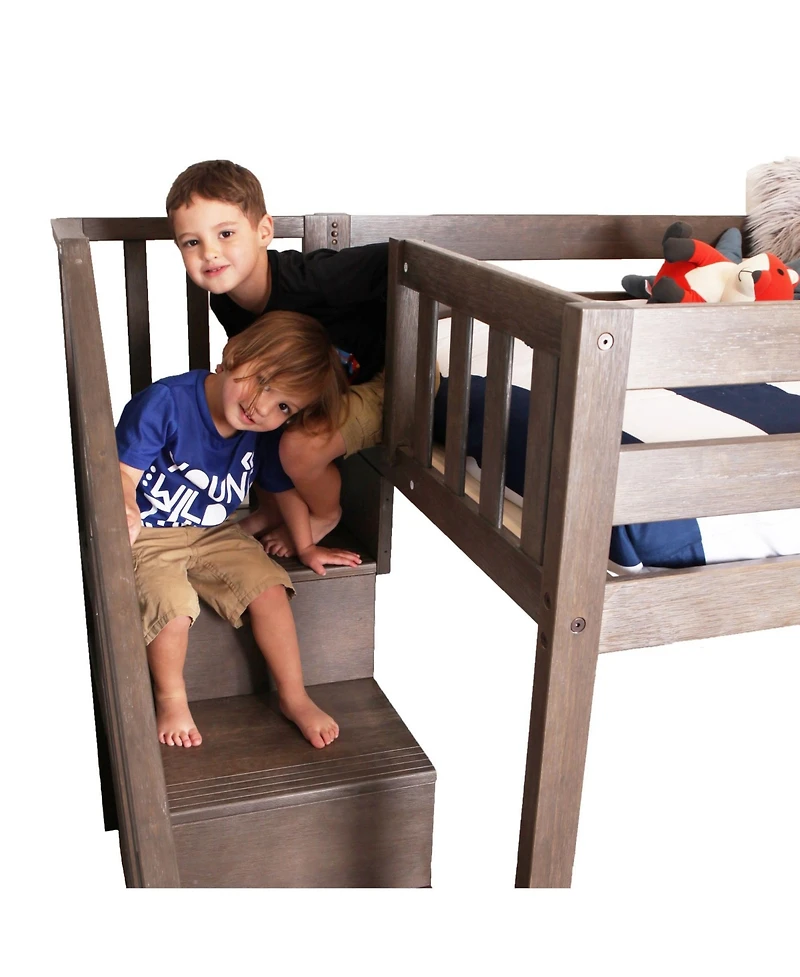 Max & Lily Solid Wood Twin Loft Bed with Stairs, Beds Ladder for Kids