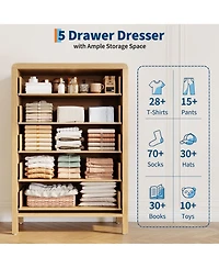 gaomon 5 Drawer Dresser for Bedroom, 47" Tall Storage Cabinet, Nightstand with Large Clothes Organizer