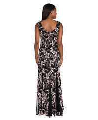 R & M Richards Women's Two-Tone Lace and Sequin V-Neck Gown