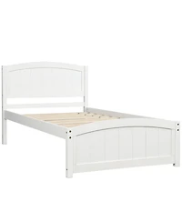 Rainsken Twin Size Bed Frame, Wood Platform Bed with Headboard, Footboard and Wood Slat Support for Bedroom