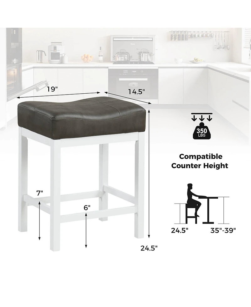 Costway 24.5" Bar Stool Set of 4 with Solid Rubber Wood Frame Humanized Footrest Kitchen
