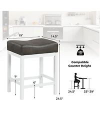 Costway 24.5" Bar Stool Set of 4 with Solid Rubber Wood Frame Humanized Footrest Kitchen