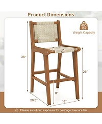 Outdoor Counter Height Bar Stool with Teak Wood Frame Back andFootrest for Balcony