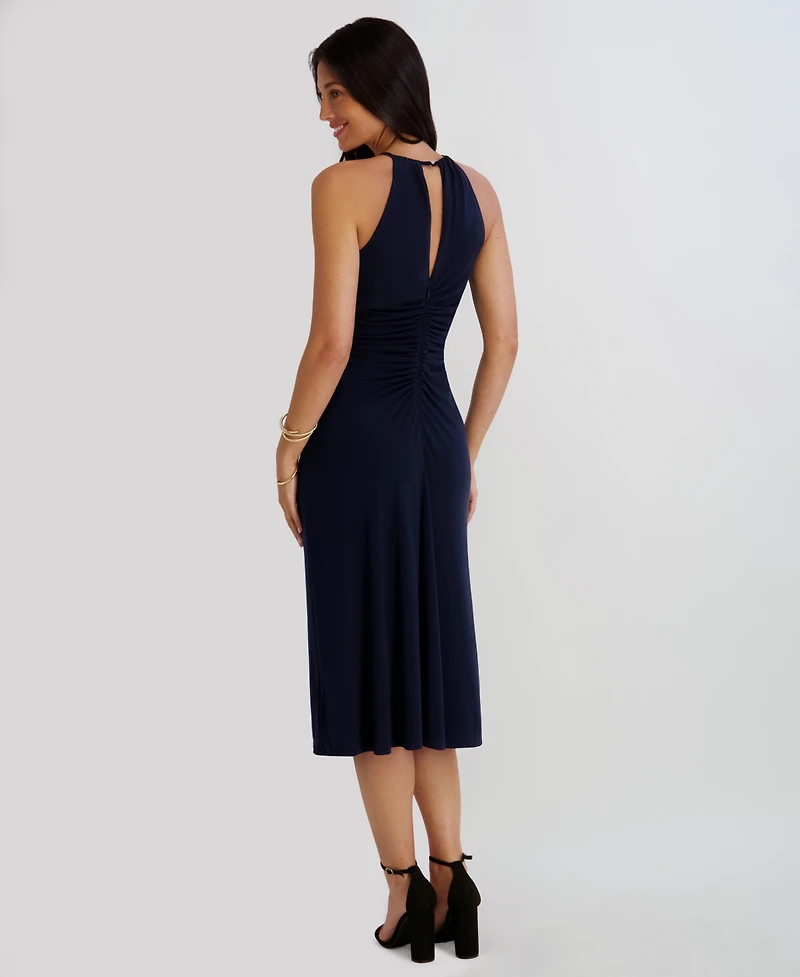 Siena Women's Ruched Halter V-Neck Midi Dress