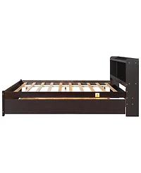 Sailvan Full Platform Bed with Trundle and Storage Bookcase Headboard, Solid Pine Wood