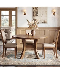 Tribesigns 47" Solid Wood Round Dining Table for 4-6, Farmhouse Circle Kitchen Table with Unique Curved Legs