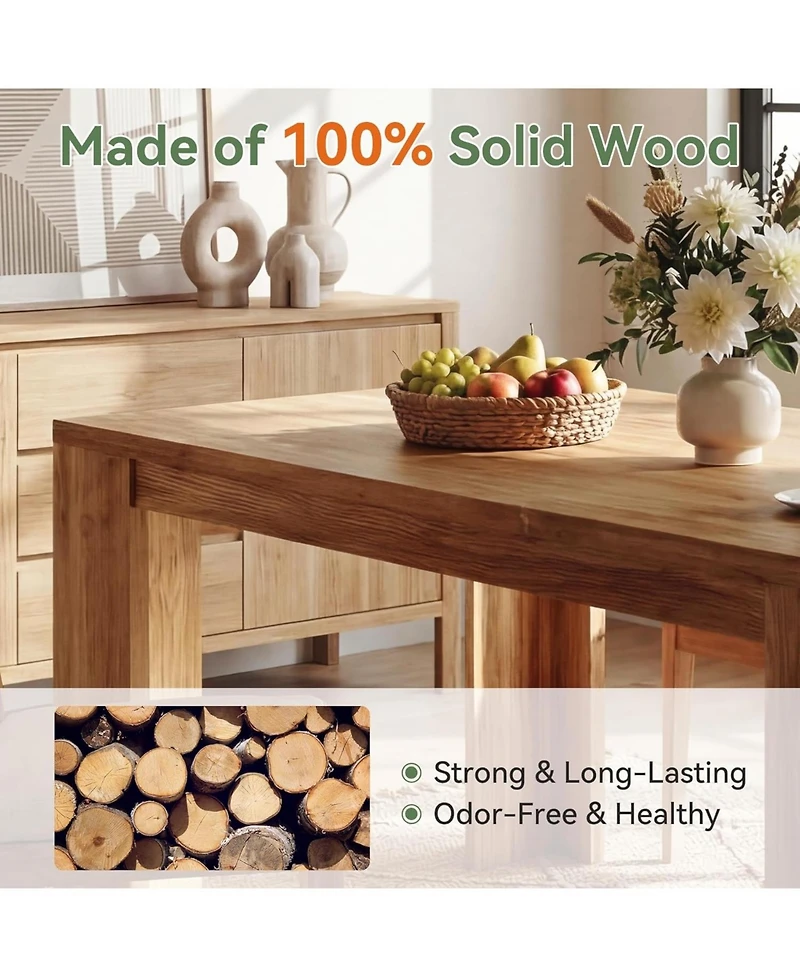 Tribesigns 63 Inches Solid Wood Dining Table for 4-6, Farmhouse Rectangular Kitchen Dinner Table with Heavy-Duty Legs