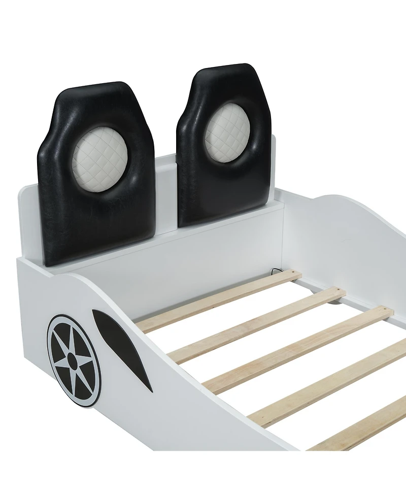 Sailvan Twin Race Car Bed Frame with Under-Bed Led Lighting and Upholstered Backrest