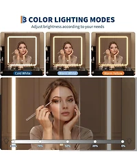 gaomon Vanity Set with Sliding Mirror,3-Level Dimmable Lighting, Stool,Power Outlet,HairdryerHolder,Storage Cabinet Open Shelves & 4 Drawers