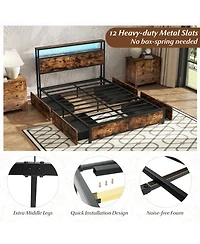 Slickblue Led Platform Bed Frame with 4 Drawers and Charging Station