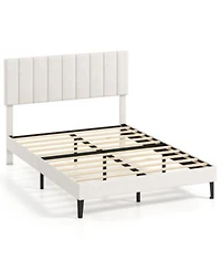 Slickblue Modern Velvet Upholstered Platform Bed Frame with Durable Wooden Support Base