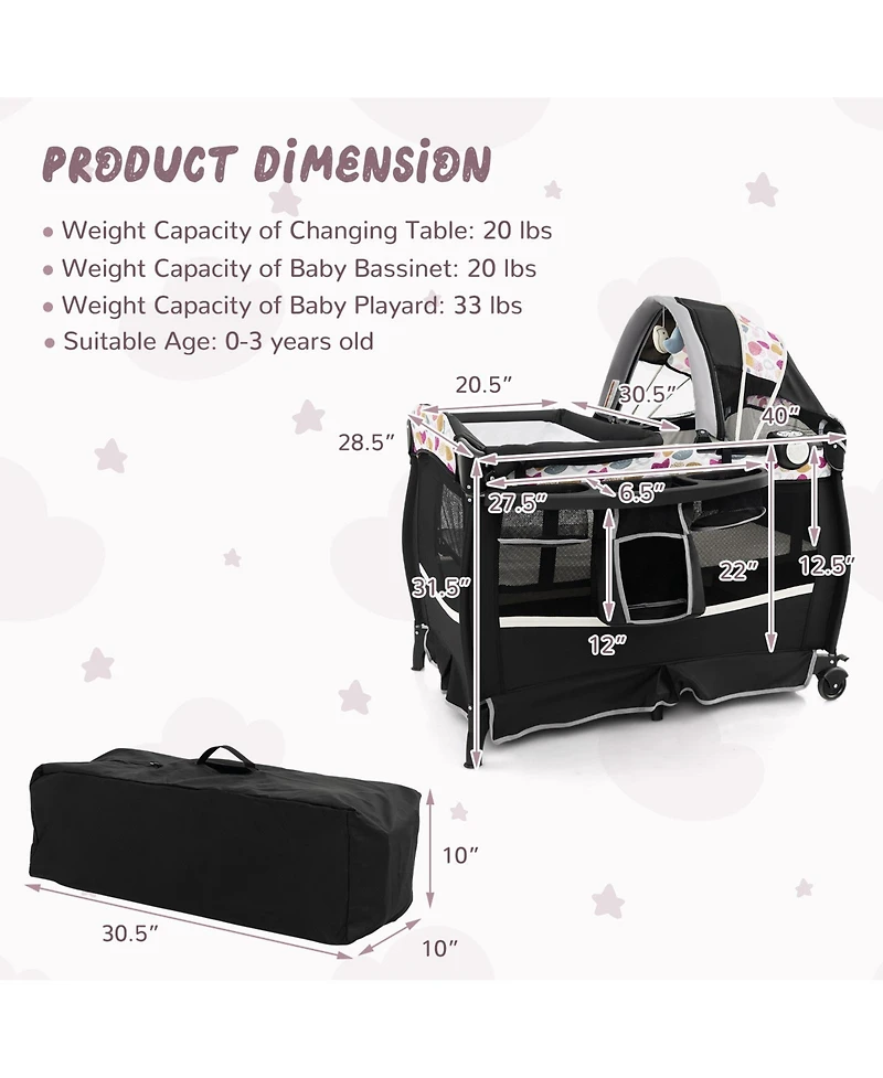 Gouun Baby 4-in-1 Portable Pack and Play Nursery Center with Bassinet and Changing Station
