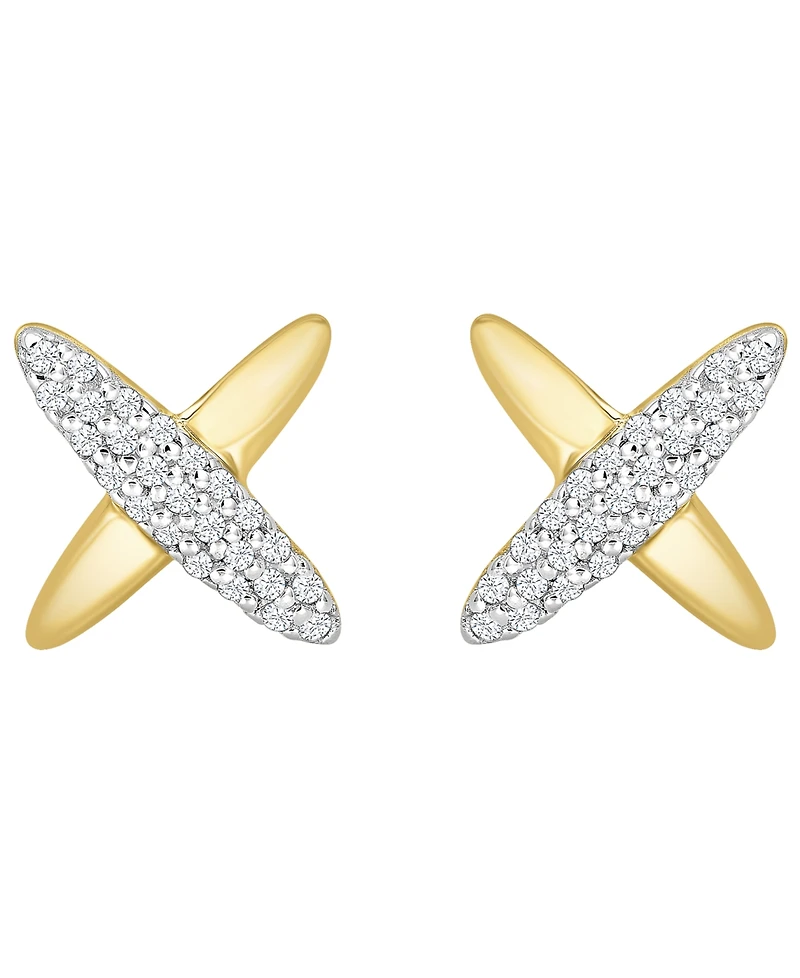 Wrapped Diamond (1/10 ct. t.w.) X Shape Earrings in 10k Yellow Gold