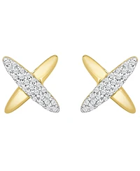Wrapped Diamond (1/10 ct. t.w.) X Shape Earrings in 10k Yellow Gold