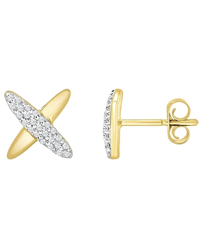 Wrapped Diamond (1/10 ct. t.w.) X Shape Earrings in 10k Yellow Gold