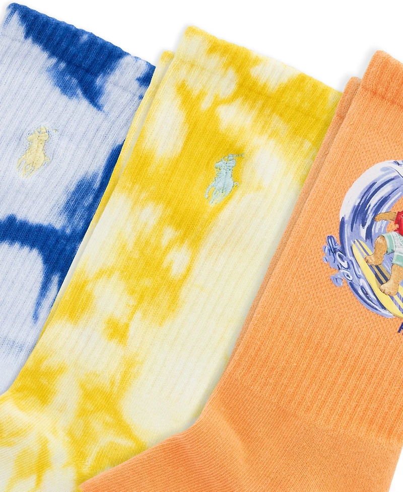 Polo Ralph Lauren Boys' and Girls' 4-11 Surfing Bear Active Socks, 3- Pack