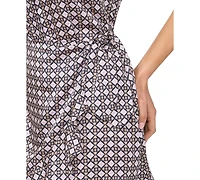 CeCe Women's Open Collar Ruffle Detail Wrap Dress