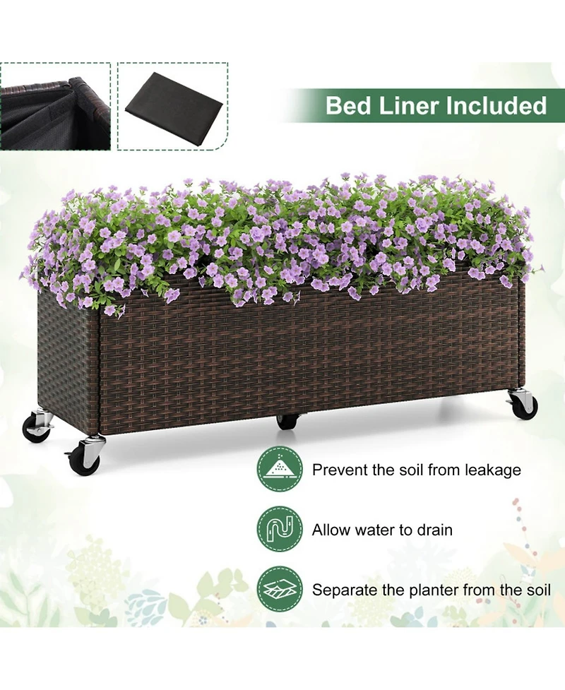 Gouun Pe Rattan Patio Planter Box on Wheels with Bed Liner