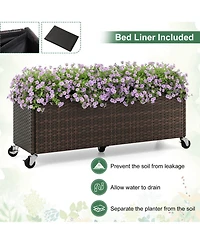 Gouun Pe Rattan Patio Planter Box on Wheels with Bed Liner