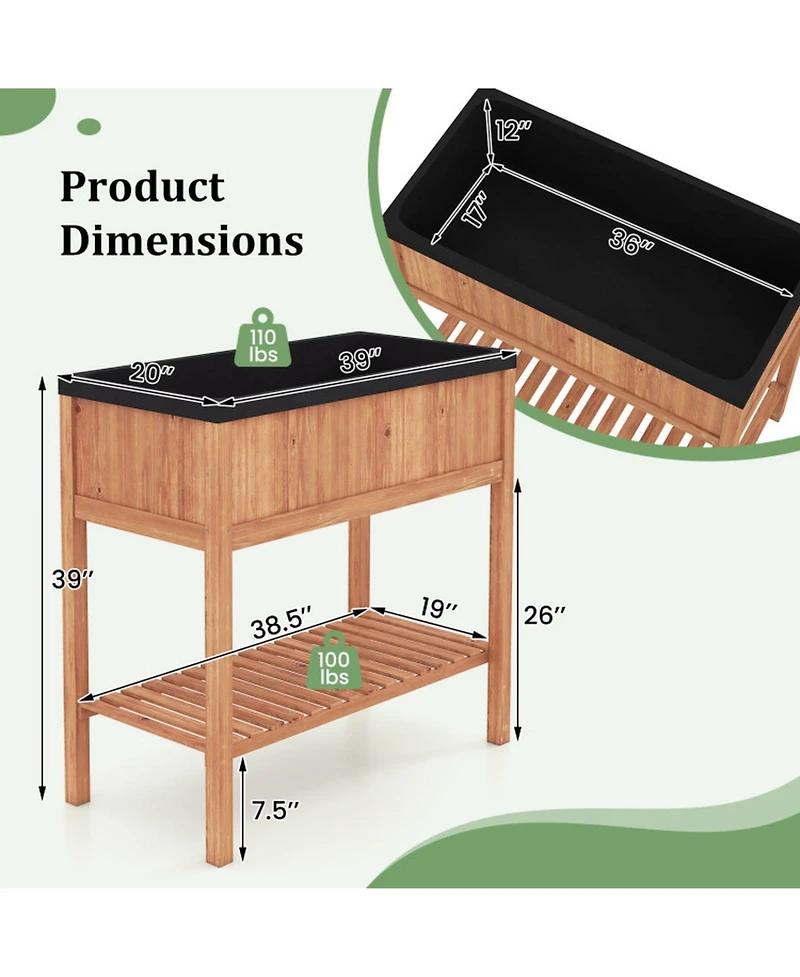 Gouun Raised Garden Bed with Lower Storage Shelf