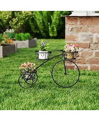Gouun Metal Tricycle Plant Stand with 3 Hollow Baskets