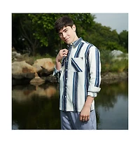 Campus Sutra Men's Shadow-Striped Oversized Shirt.