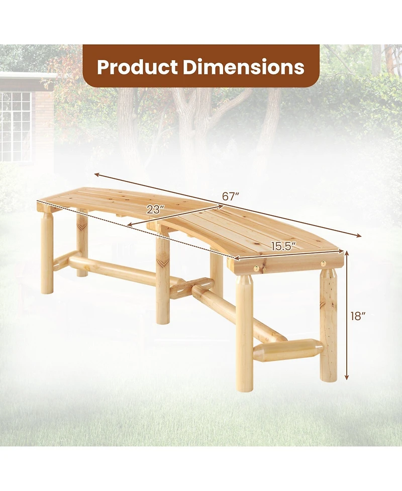 Sugift Patio Curved Bench Solid Wood Fire Pit Bench Outdoor Backless Loveseat