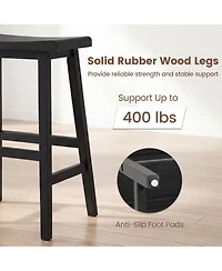 Gymax Solid Wood Saddle Bar Stools Set of Backless Wooden Barstools with Footrests