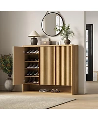 Homfan 2 Piece Wooden Shoe Cabinet Set with Fluted Doors and Adjustable Shelves, 46 in Entryway Shoe Storage Organizer for Hallway