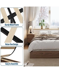 Homfan Wood Platform Bed Frame No Headboard with Wood Slats, Floor-Level Design