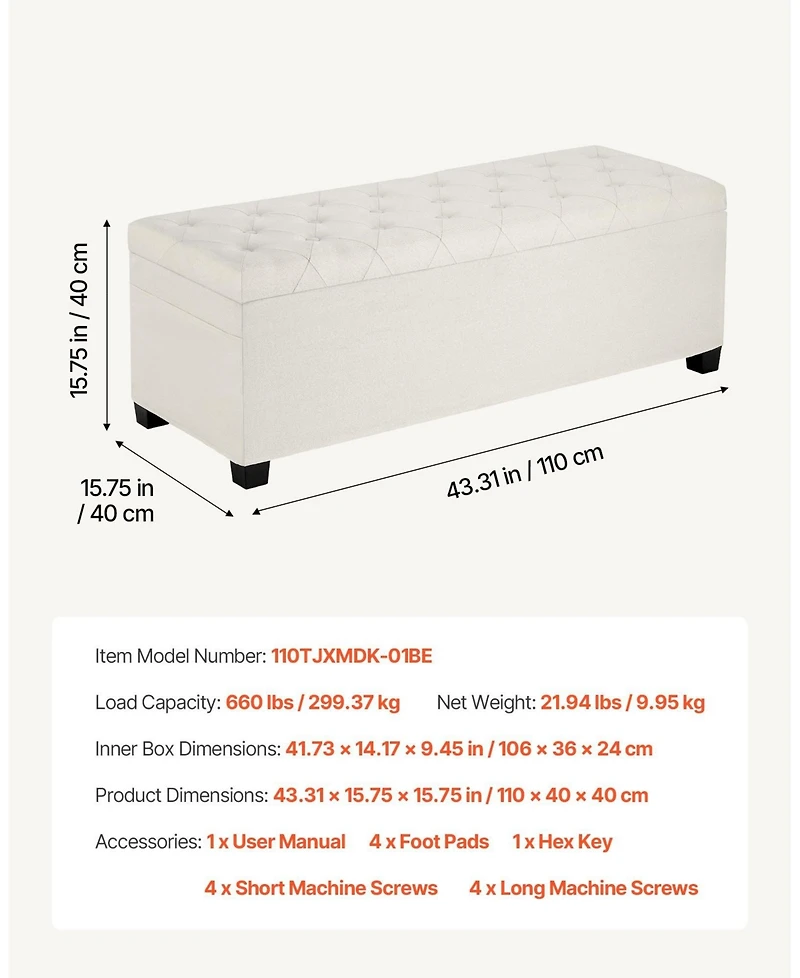 Sugift Storage Ottoman Bench, Button-Tufted End of Bed Bench with Side Bags