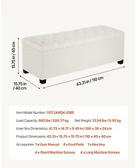 Sugift Storage Ottoman Bench, Button-Tufted End of Bed Bench with Side Bags