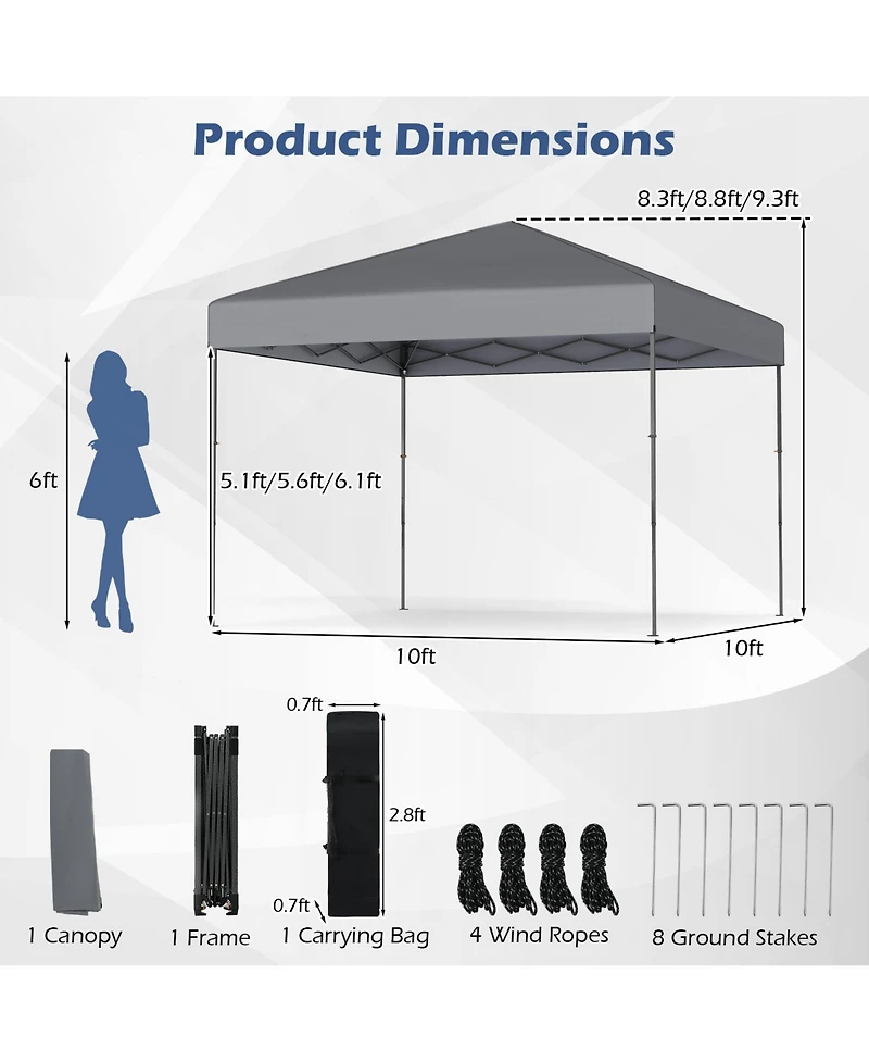 Sugift 10 X 10 Feet Pop up Canopy Tent with Portable Carrying Bag and 8 Stakes