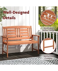 Sugift Outdoor Solid Wood Loveseat Hardwood 2-Seat Bench with Inclined Backrest and Slatted Seat
