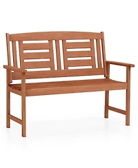 Sugift Outdoor Solid Wood Loveseat Hardwood 2-Seat Bench with Inclined Backrest and Slatted Seat