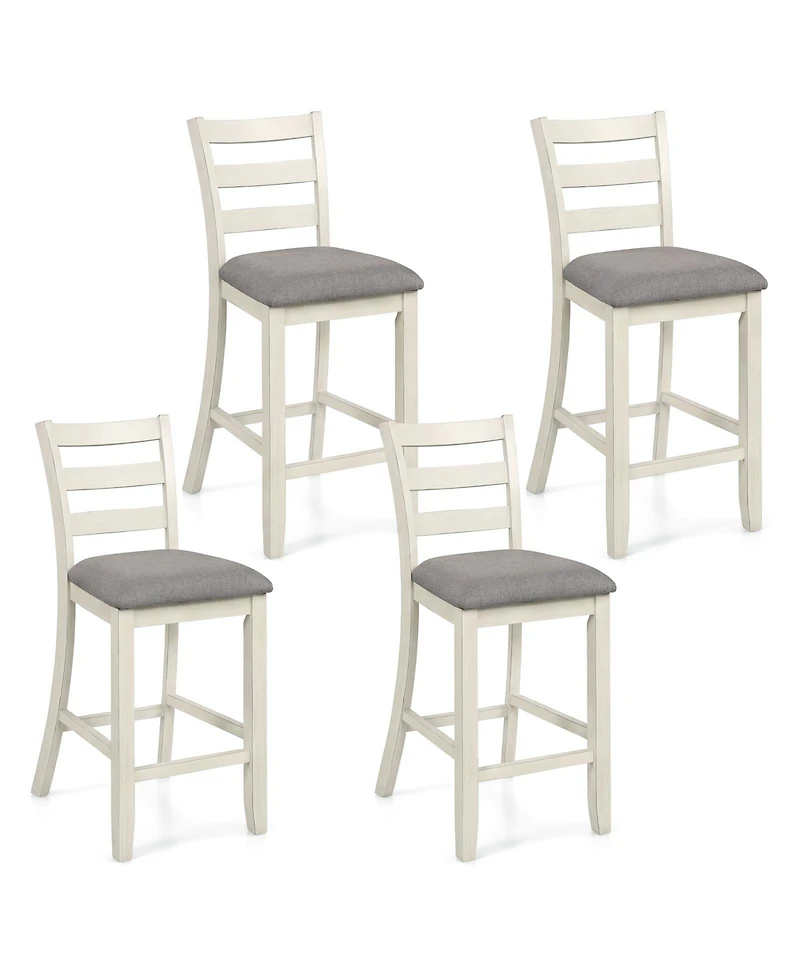 Gymax Bar Stools Set of 4 Upholstered Counter Height Barstools with Padded Seat Footrest