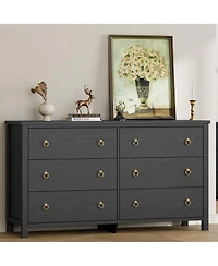 gaomon 6 Drawer Modern Dresser, 47" Wide Wooden Storage Chest and Tv Stand for Bedroom Living Room Hallway