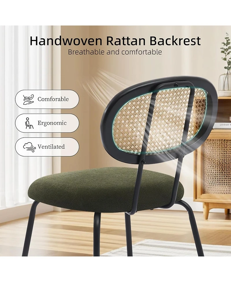 gaomon Rattan Dining Chairs Set, Mid Century Dining Room Chairs with Metal Legs, Modern Velvet Upholstered