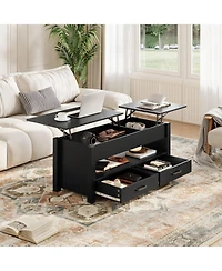 Homfan Lift Top Coffee Table with Hidden Storage, 47" Farmhouse Center Table with Two Drawers and Adjustable Wooden Tabletop for Living Room