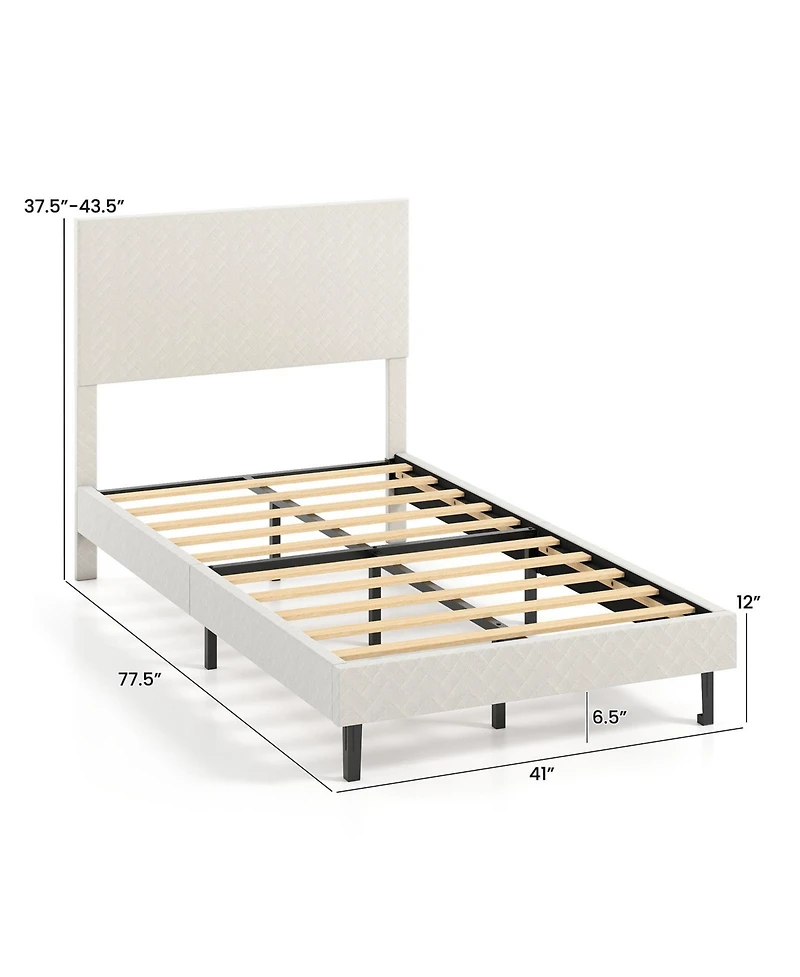 Slickblue Upholstered Velvet Platform Bed with Chevron Headboard