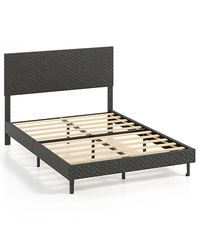 Slickblue Upholstered Velvet Platform Bed with Chevron Headboard