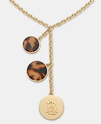 Lauren Ralph Lauren Tortoise-Look & Logo Charm Lariat Necklace, 16" + 3" extender
