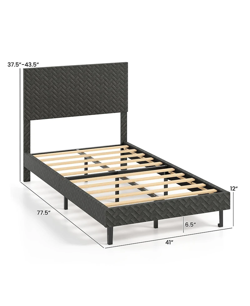 Slickblue Upholstered Velvet Platform Bed with Chevron Headboard